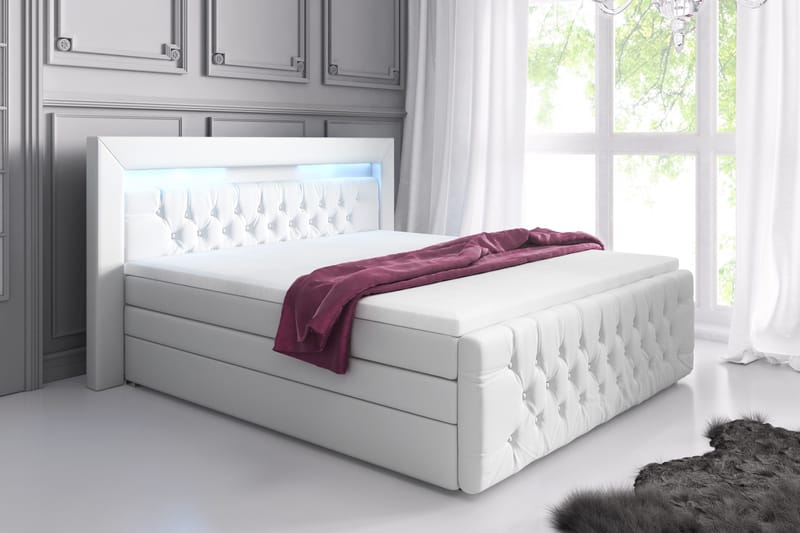 Franco Lyx Sängpaket 180x200LED-belysning - Vit/Konstläder - Möbler - Säng - Sängar med förvaring