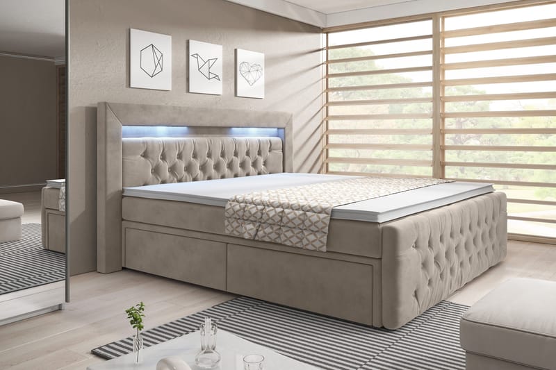 Franco Sängpaket med förvaring LED-belysning 160x200 cm - 160x200 Beige (+Fler val) - Textil & mattor - Gardiner - Hissgardin