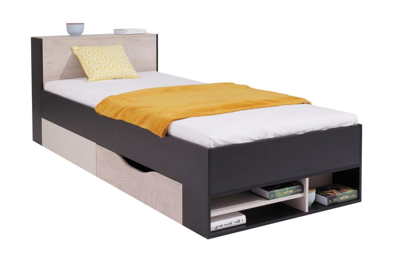 Planeta säng 94x224 cm - Svart/Natur/Beige - Möbler - Säng - Sängar med förvaring - Enkelsäng med förvaring