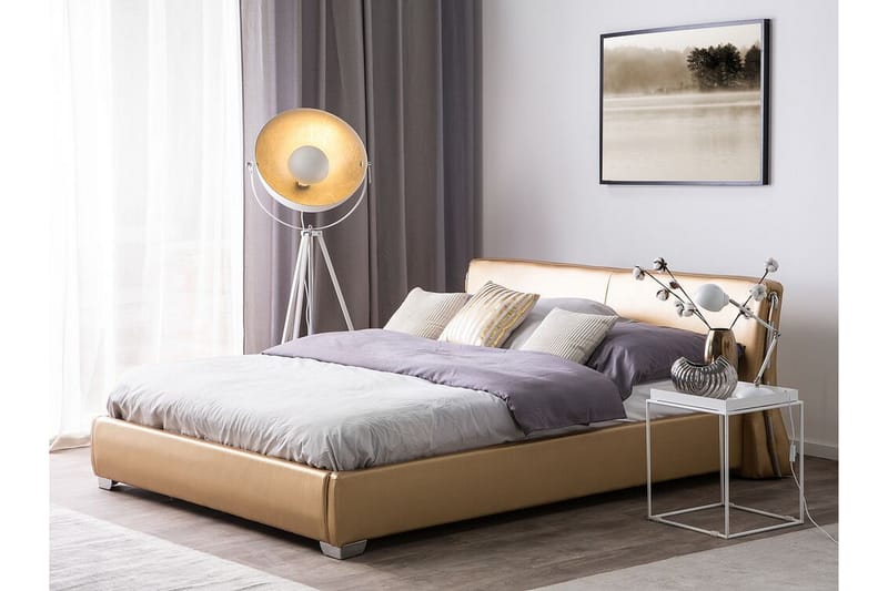 Lesh Dubbelsäng med LED 180x200 Guld  Guld - Guld - Möbler - Säng - Sängram & sängstomme