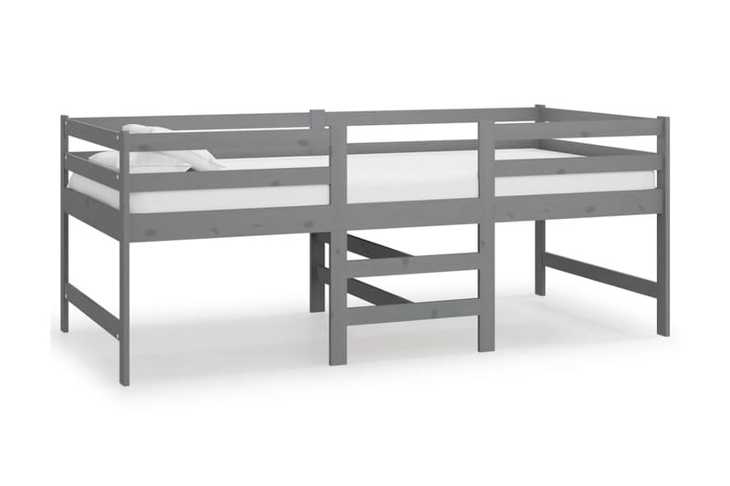Medelhög säng med madrass 90x200 cm grå massiv furu - Grå - Möbler - Säng - Sängram & sängstomme