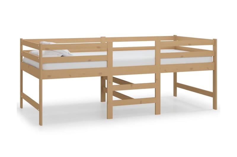 Medelhög säng med madrass 90x200 cm honungsbrun massiv furu - Brun - Möbler - Säng - Sängram & sängstomme