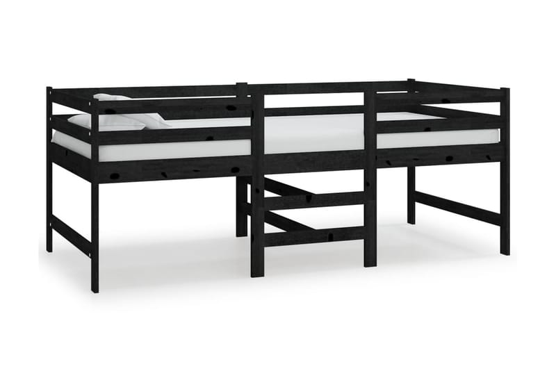 Medelhög säng med madrass 90x200 cm svart massiv furu - Svart - Möbler - Säng - Sängram & sängstomme