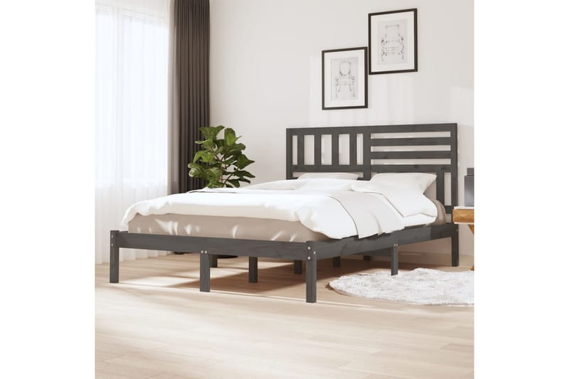 Sängram grä massivt furu 120x190 cm - Grå - Möbler - Säng - Sängram & sängstomme