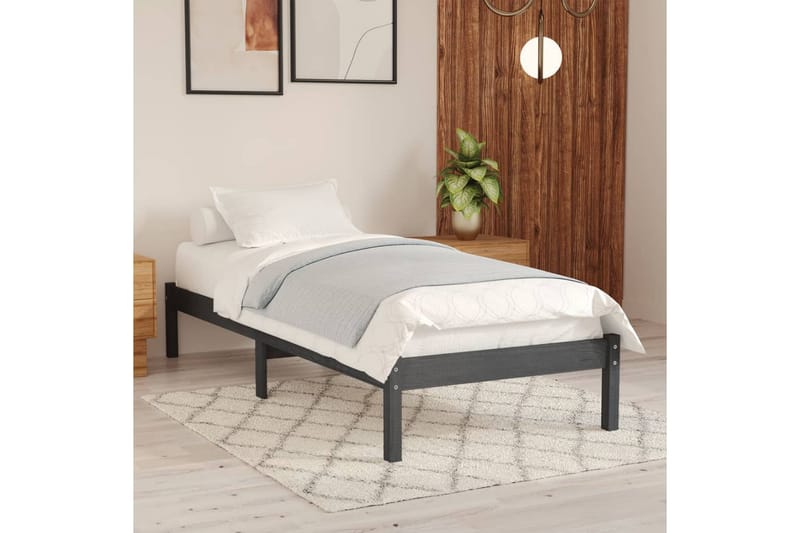 Sängram grå massiv furu 90x190 cm - Grå - Möbler - Säng - Sängram & sängstomme