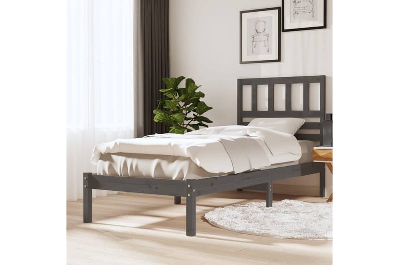 Sängram grå massivt furu 90x200 cm enkelsäng - Grå - Möbler - Säng - Sängram & sängstomme