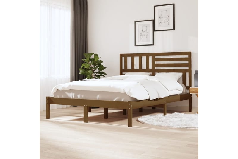 Sängram honungsbrun massivt furu 160x200 cm - Honung - Möbler - Säng - Sängram & sängstomme