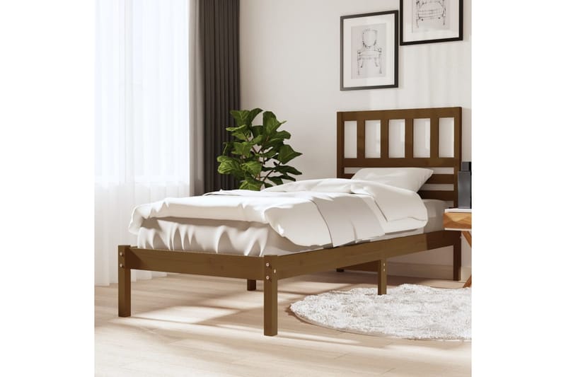 Sängram honungsbrun massivt furu 90x200 cm enkelsäng - Brun - Möbler - Säng - Sängram & sängstomme