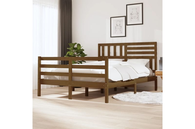 Sängram honungsbrun massivt trä 150x200 cm - Brun - Möbler - Säng - Sängram & sängstomme