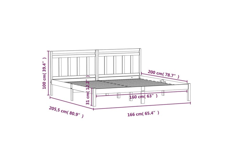 Sängram massivt furu 160x200 cm - Brun - Möbler - Säng - Sängram & sängstomme