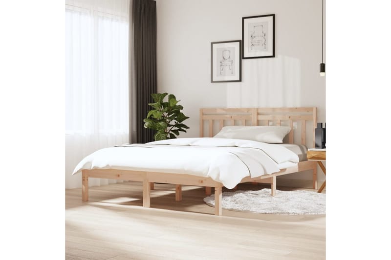 Sängram massivt trä 135x190 cm dubbelsäng - Brun - Möbler - Säng - Sängram & sängstomme