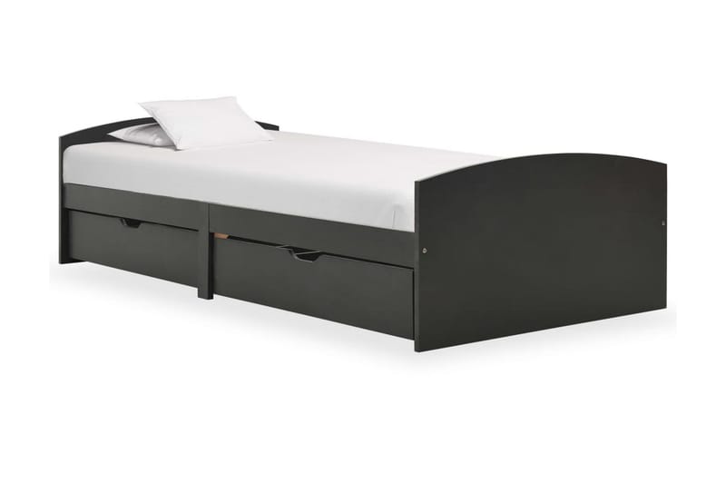 Sängram med 2 lådor grå massiv furu 90x200 cm