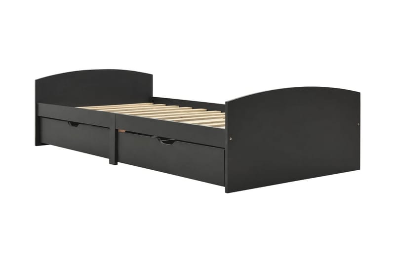 Sängram med 2 lådor grå massiv furu 90x200 cm - Grå - Möbler - Säng - Sängram & sängstomme