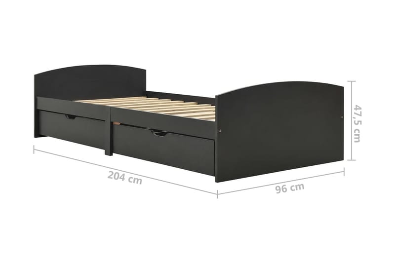 Sängram med 2 lådor grå massiv furu 90x200 cm - Grå - Möbler - Säng - Sängram & sängstomme
