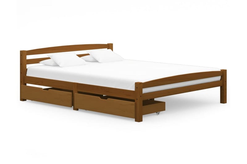 Sängram med 2 lådor honungsbrun massiv furu 160x200 cm - Brun - Möbler - Säng - Sängram & sängstomme