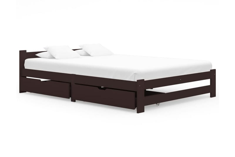 Sängram med 2 lådor mörkbrun massiv furu 180x200 cm - Brun - Möbler - Säng - Sängram & sängstomme