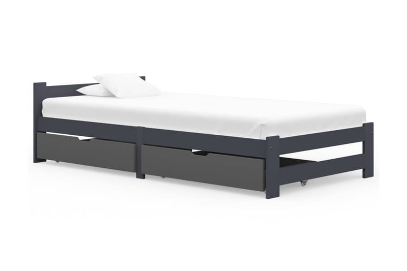 Sängram med 2 lådor mörkgrå massiv furu 90x200 cm - Grå - Möbler - Säng - Sängram & sängstomme