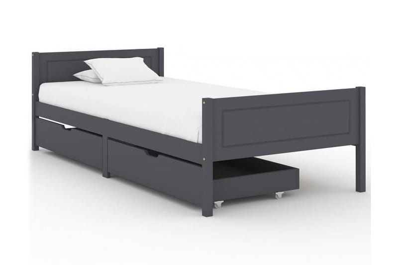 Sängram med 2 lådor mörkgrå massiv furu 90x200 cm - Grå - Möbler - Säng - Sängram & sängstomme