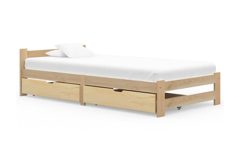 Sängram med 2 lådor massiv furu 90x200 cm - Brun - Möbler - Säng - Sängram & sängstomme