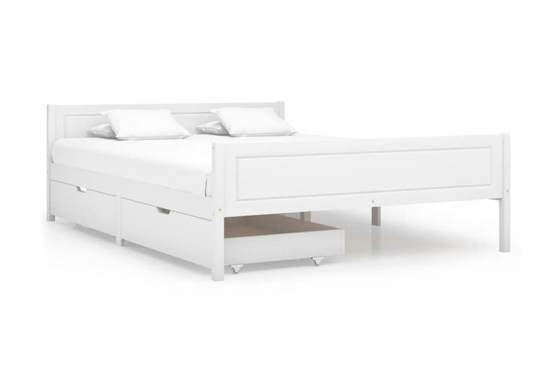 Sängram med 2 lådor vit massiv furu 140x200 cm - Vit - Möbler - Säng - Sängram & sängstomme