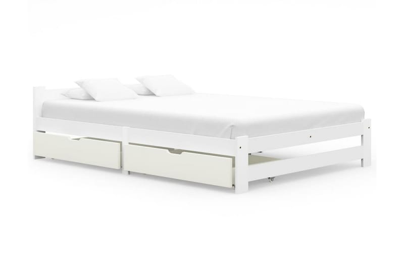 Sängram med 2 lådor vit massiv furu 180x200 cm - Vit - Möbler - Säng - Sängram & sängstomme