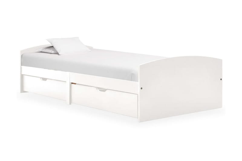 Sängram med 2 lådor vit massiv furu 90x200 cm