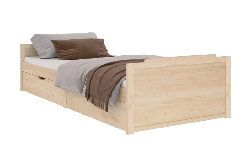 Sängram med lådor massiv furu 90x200 cm - Brun - Möbler - Säng - Sängram & sängstomme