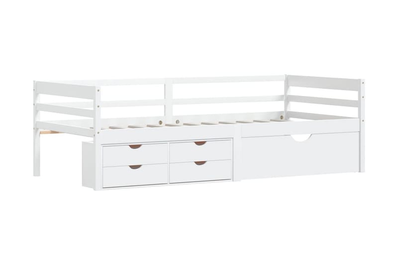 Sängram med lådor och förvaringslåda vit massiv furu 90x200 - Vit - Möbler - Säng - Sängram & sängstomme