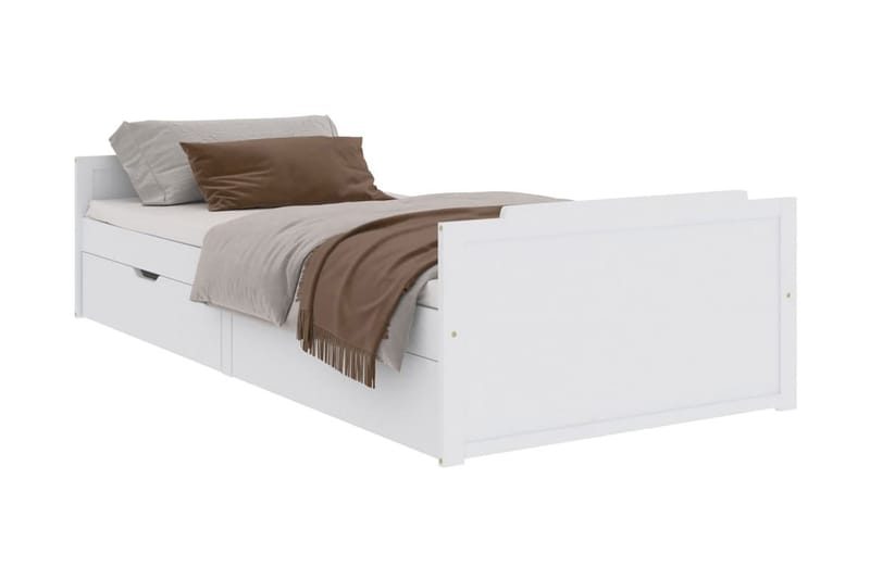 Sängram med lådor vit massiv furu 90x200 cm - Vit - Möbler - Säng - Sängram & sängstomme