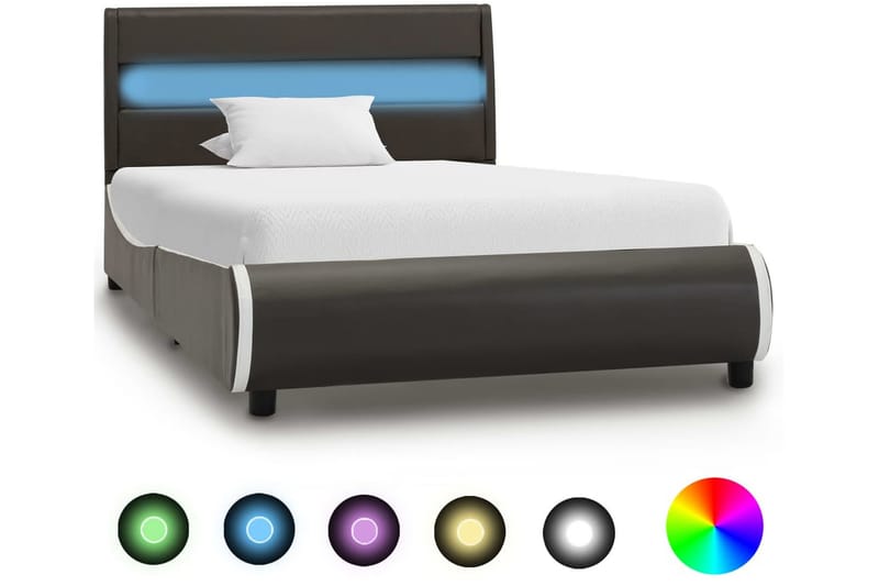 Sängram med LED antracit konstläder 90x200 cm - Grå - Möbler - Säng - Sängram & sängstomme