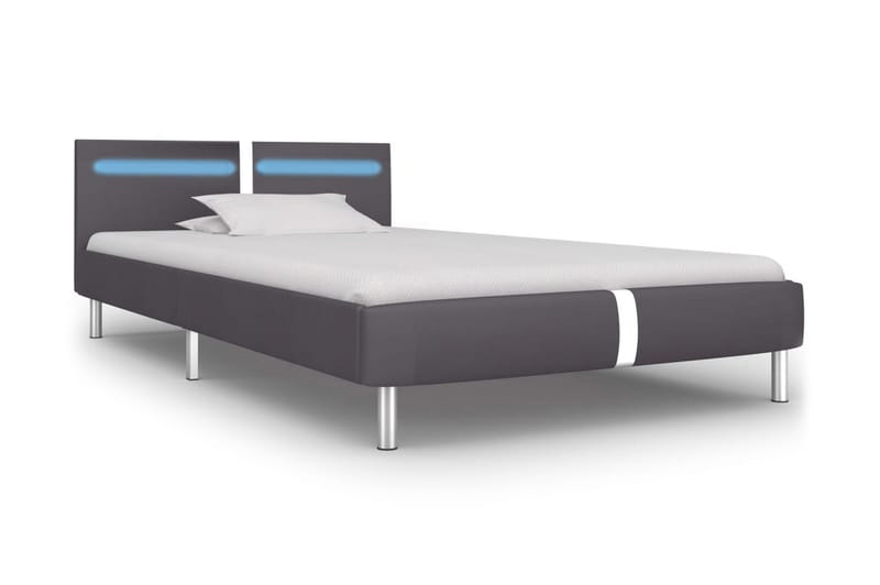 Sängram med LED grå konstläder 90x200 cm - Grå - Möbler - Säng - Sängram & sängstomme