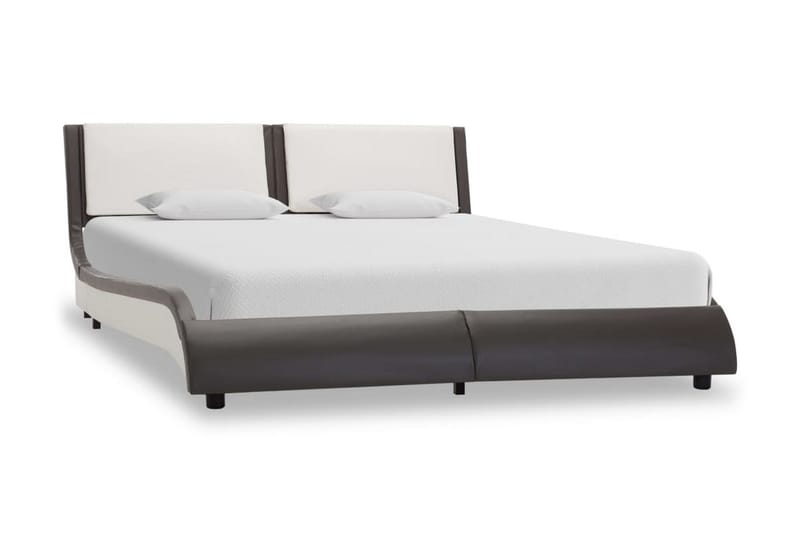 Sängram med LED grå och vit konstläder 135x190 cm - Svart - Möbler - Säng - Sängram & sängstomme