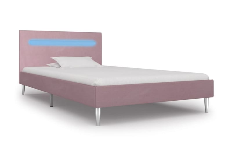Sängram med LED rosa tyg 90x200 cm - Rosa - Möbler - Säng - Sängram & sängstomme