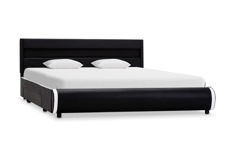 Sängram med LED svart konstläder 140x200 cm - Svart - Möbler - Säng - Sängram & sängstomme