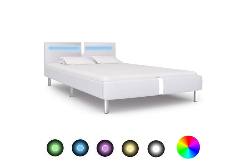 Sängram med LED vit konstläder 120x200 cm - Vit - Möbler - Säng - Sängram & sängstomme