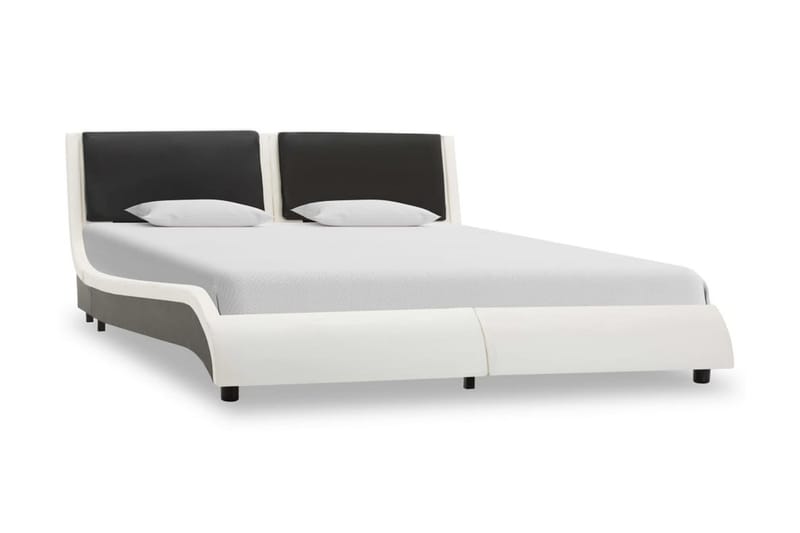 Sängram med LED vit och svart konstläder 140x200 cm - Vit - Möbler - Säng - Sängram & sängstomme