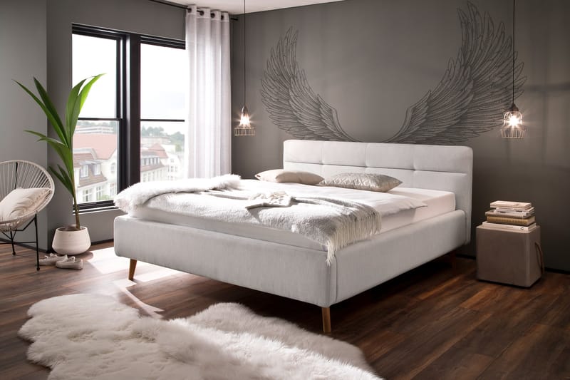 Verceia Sängram med Förvaring160x200 cm - Ljusgrå/Ek - Möbler - Säng - Sängram & sängstomme