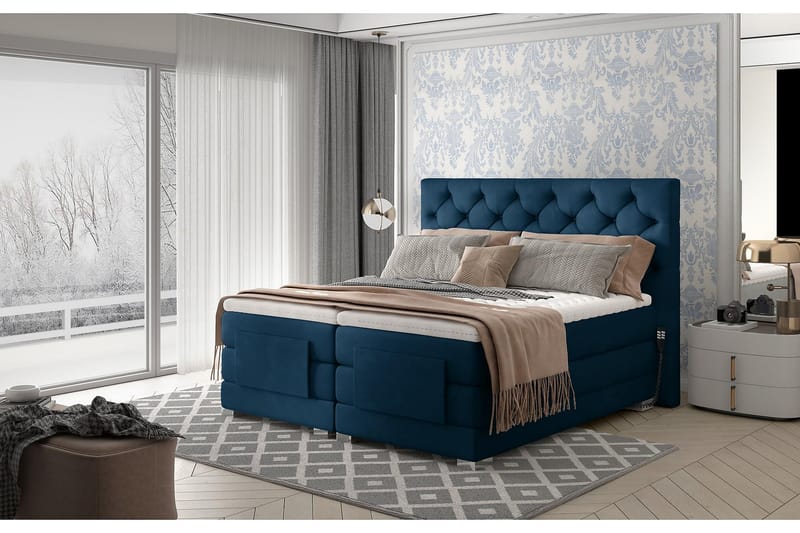 Clovera Sängpaket Kontinentalsäng 160x200 cm Ställbar - Blå - Möbler - Säng - Ställbara sängar