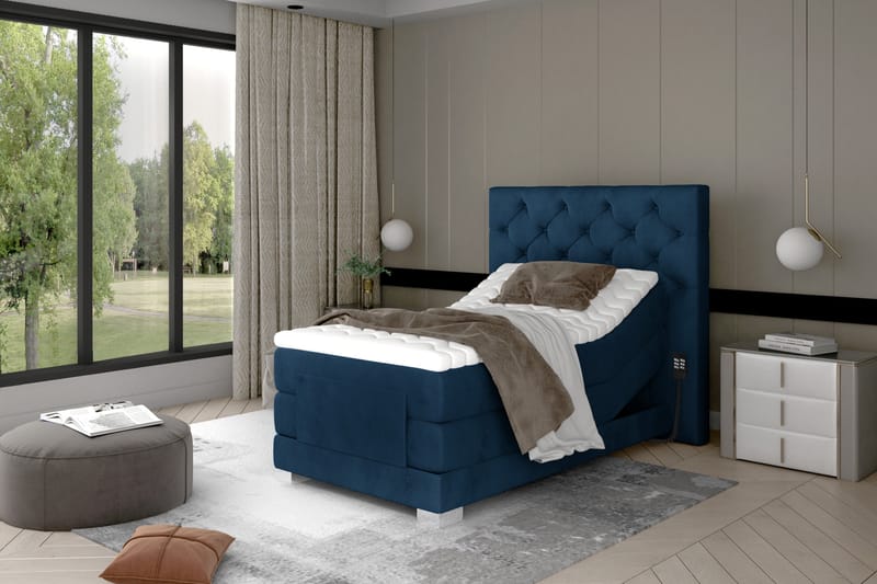 Clovera Sängpaket Kontinentalsäng 90x200 cm Ställbar - Blå - Möbler - Säng - Ställbara sängar