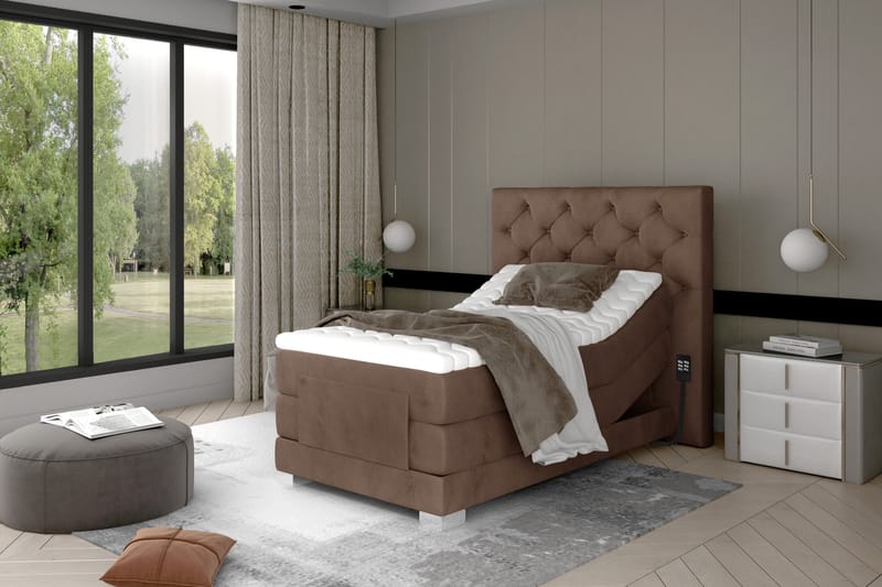 Clovera Sängpaket Kontinentalsäng 90x200 cm Ställbar - Ljusbrun - Möbler - Säng - Ställbara sängar