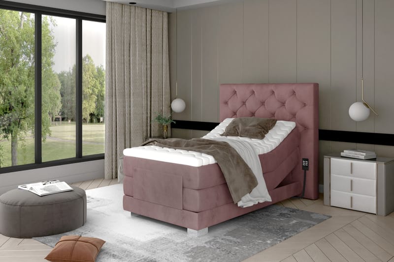 Clovera Sängpaket Kontinentalsäng 90x200 cm Ställbar - Ljusrosa - Möbler - Säng - Ställbara sängar