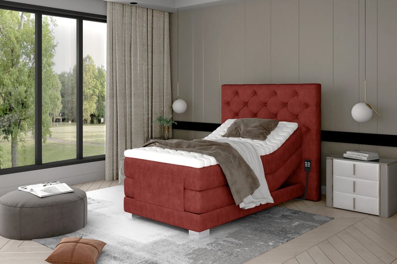 Clovera Sängpaket Kontinentalsäng 90x200 cm Ställbar - Röd - Möbler - Säng - Ställbara sängar