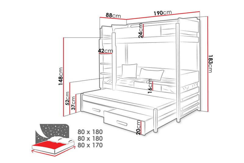 Benavente Enkelsäng 80x180 cm - Brun - Möbler - Säng - Våningssäng