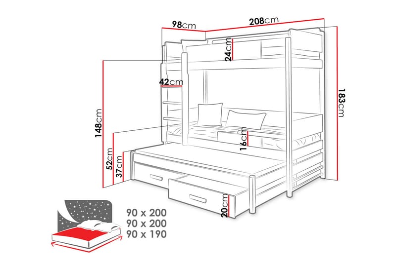 Benavente Enkelsäng 90x200 cm Vit - Vit - Möbler - Säng - Våningssäng
