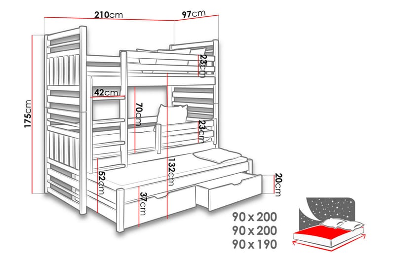 Hipolit Säng 97x210 cm  Wenge - Wenge - Möbler - Säng - Våningssäng