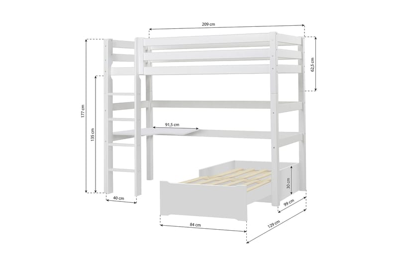 Ljunga Säng med stege och hörnbordsskiva 209 cm  Vit - Vit - Möbler - Säng - Våningssäng