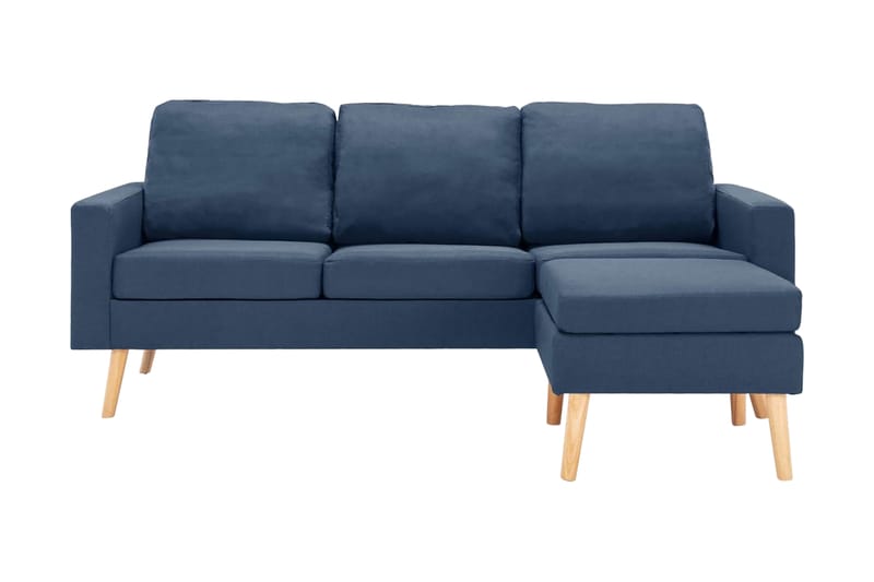 3-sitssoffa med fotpall blå tyg - Blå - Möbler - Soffa - 3 sits soffa