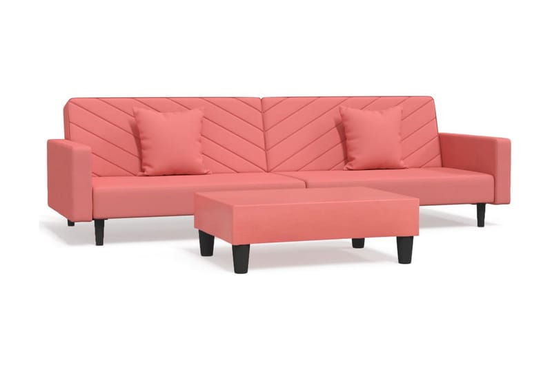 Bäddsoffa 2-sits med två kuddar och fotpall rosa sammet - Rosa - Möbler - Soffa - Bäddsoffa