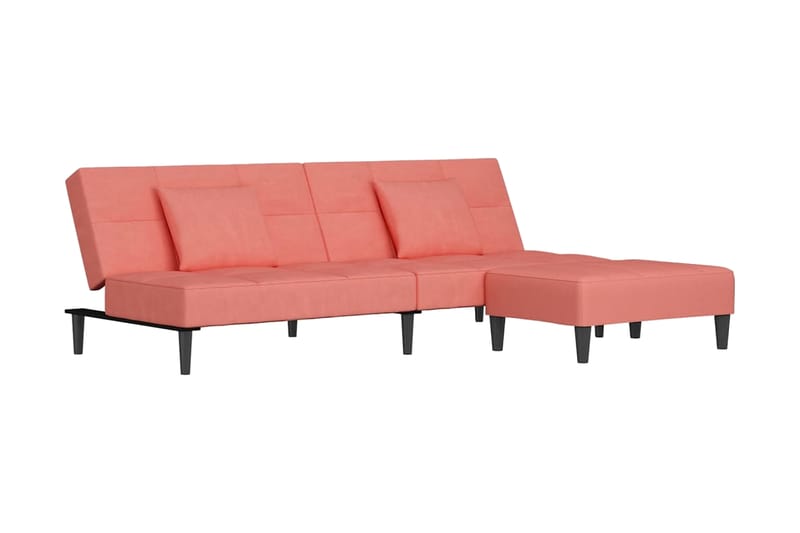 Bäddsoffa 2-sits med två kuddar och fotpall rosa sammet - Rosa - Möbler - Soffa - Bäddsoffa