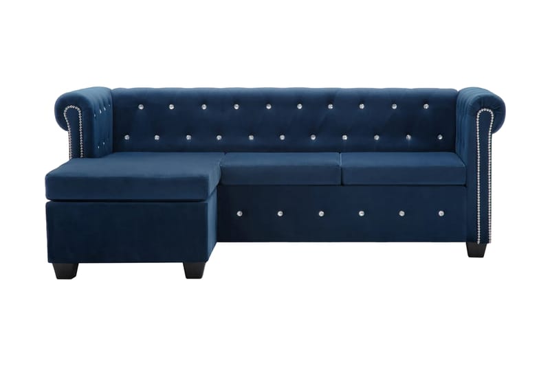 Chesterfieldsoffa L-formad sammet 199x142x72 cm blå - Blå - Möbler - Soffa - Chesterfield soffa